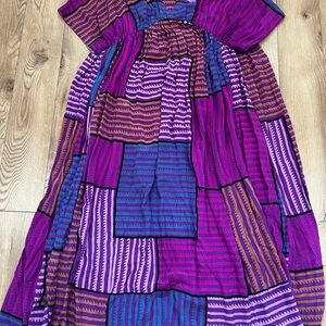 Anthropologie Purple and Blue A-line Maxi Dress with Flutter Sleeves